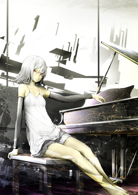 Anime girl at a piano