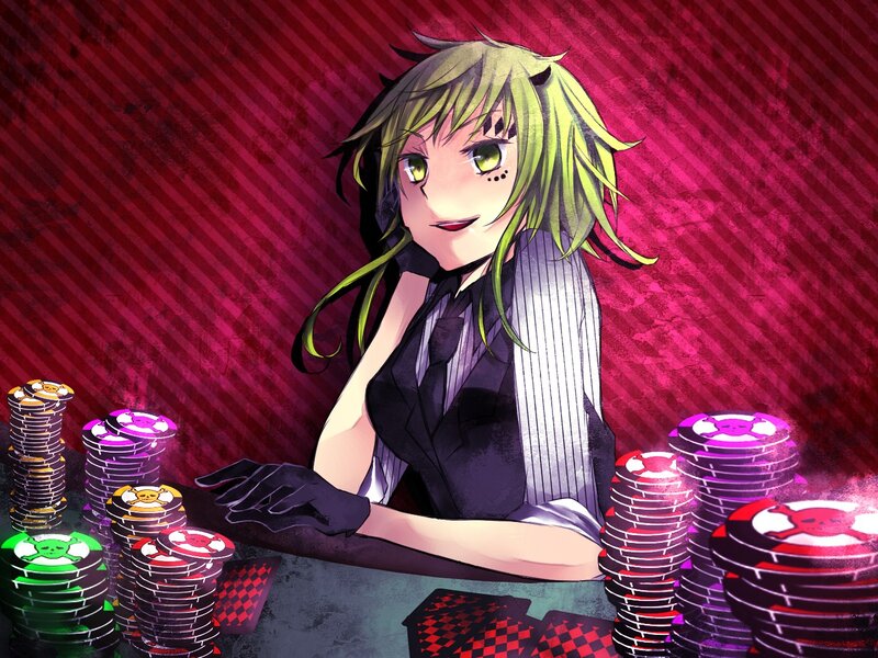anime girl at a poker table