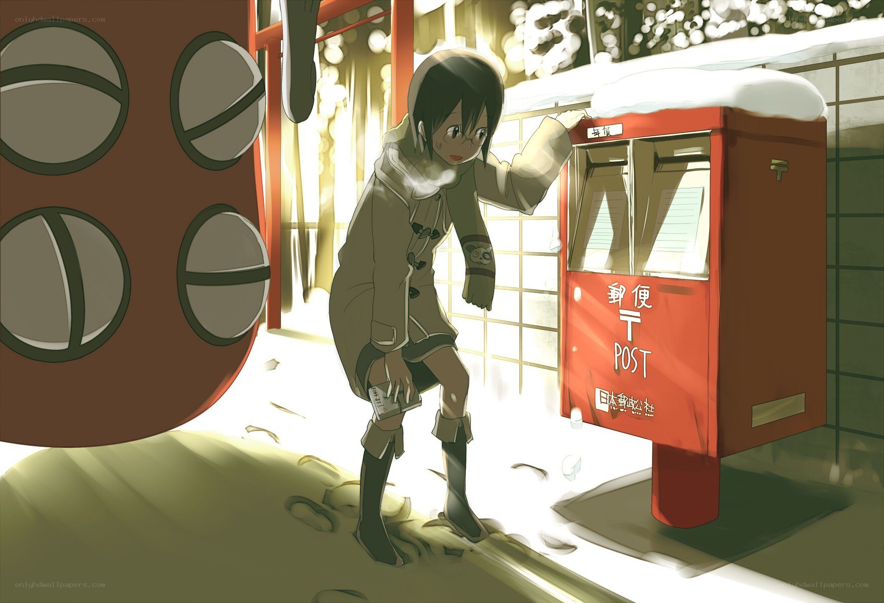anime girl at a post box