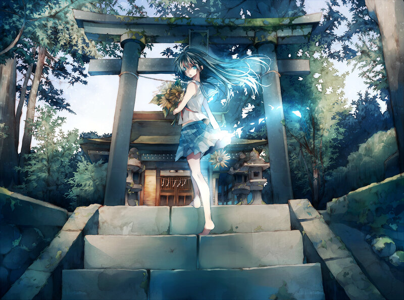 Anime girl at a shrine