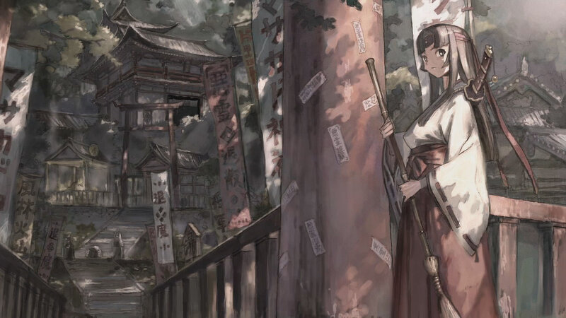 Anime girl at a shrine