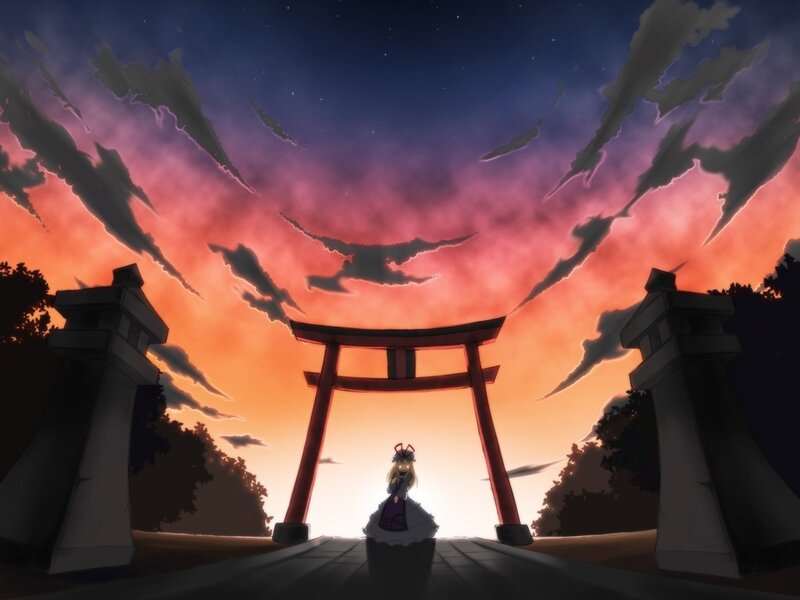 Anime girl at a torii gate