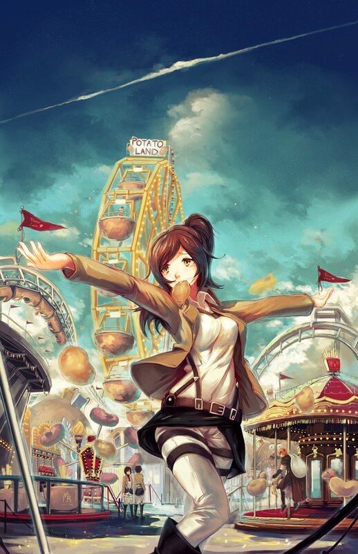 Anime Girl at Amusement Park — Blue, Dreamy