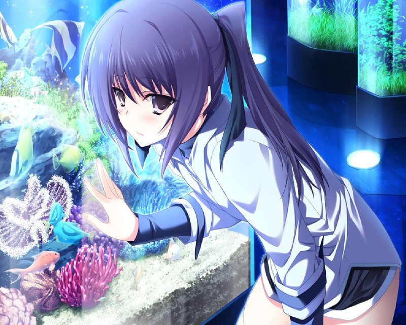Anime Girl at Aquarium — Blue