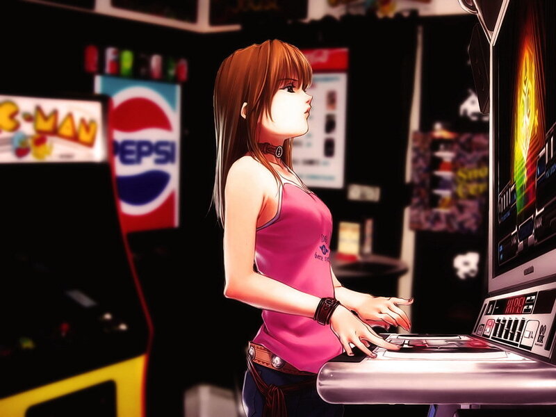 anime girl at arcade game