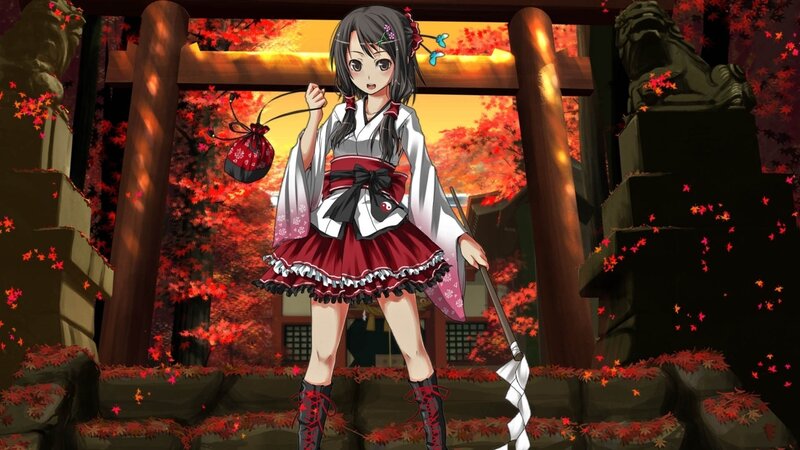 anime girl at autumn shrine