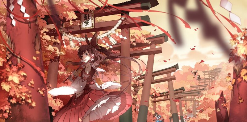 Anime girl at autumn shrine