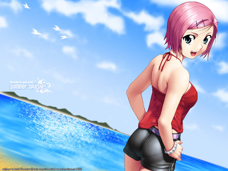 Anime Girl at Beach — Blue, Bright