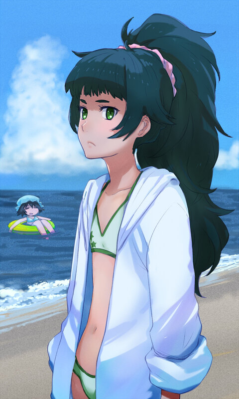 Anime Girl at Beach — Blue, Calm