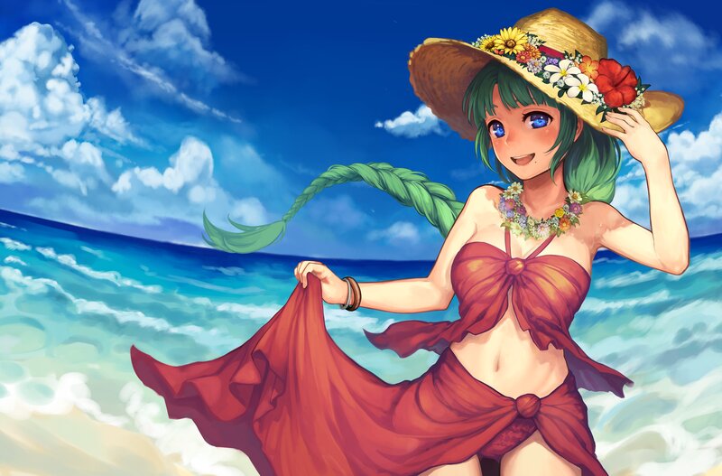 Anime Girl at Beach — Blue, Cheerful, Afternoon, Digital Art