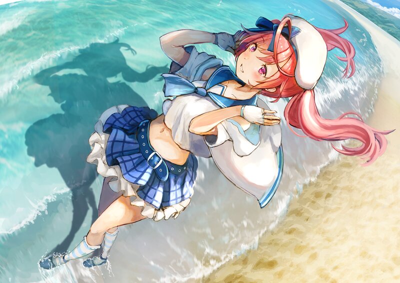 Anime Girl at Beach — Blue, Playful, Afternoon, Digital Art