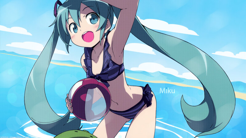 Anime Girl at Beach — Blue, Playful, Afternoon