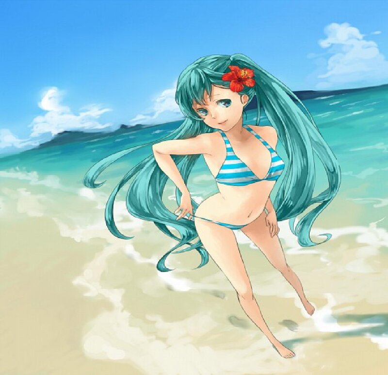 Anime Girl at Beach — Blue, Relaxed