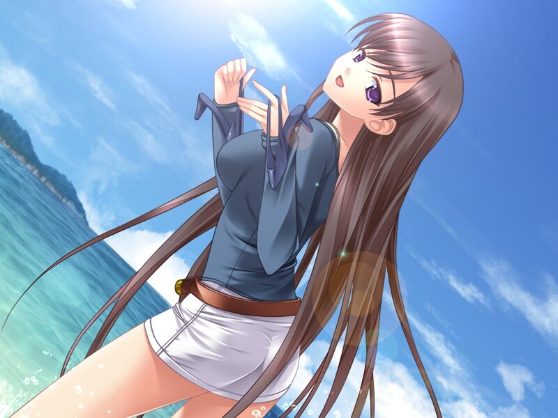 Anime Girl at Beach — Blue, Serene, Afternoon, Ocean