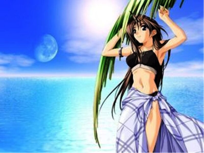 Anime Girl at Beach — Blue, Serene, Night