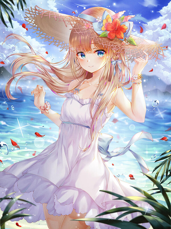 Anime Girl at Beach — Blue, Serene, Summer, Digital Art
