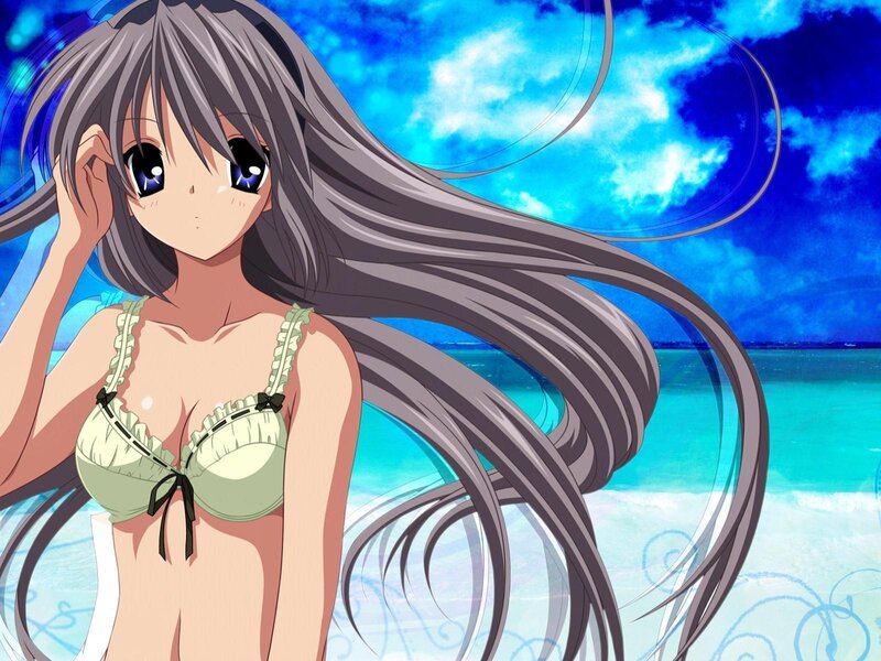 Anime Girl at Beach — Blue, Serene