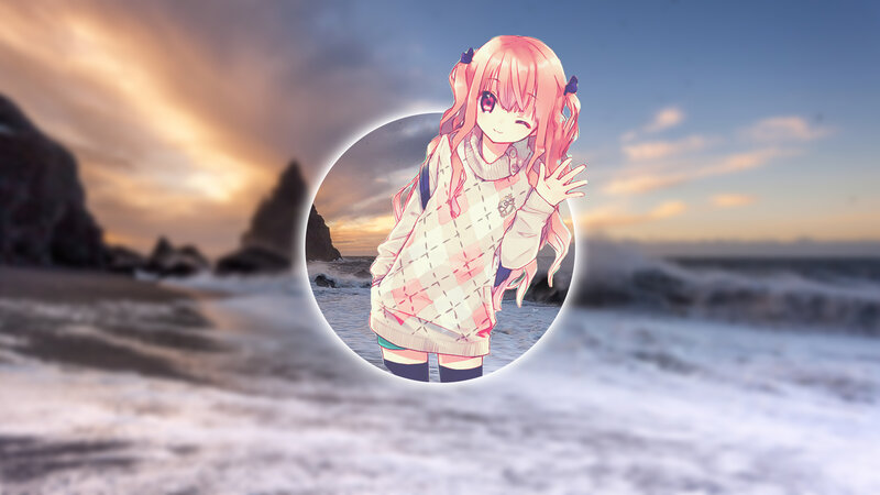 Anime Girl at Beach — Pink, Serene
