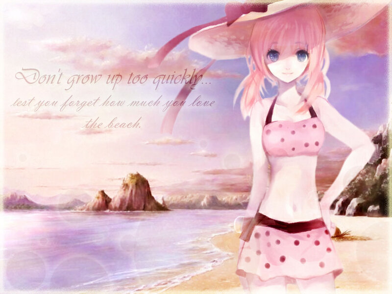 Anime Girl at Beach — Pink