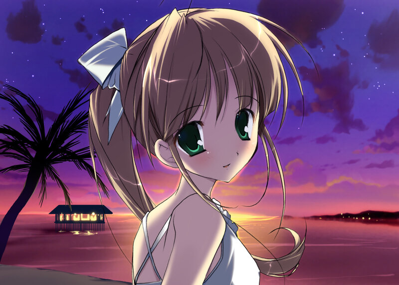 Anime Girl at Beach — Purple, Serene