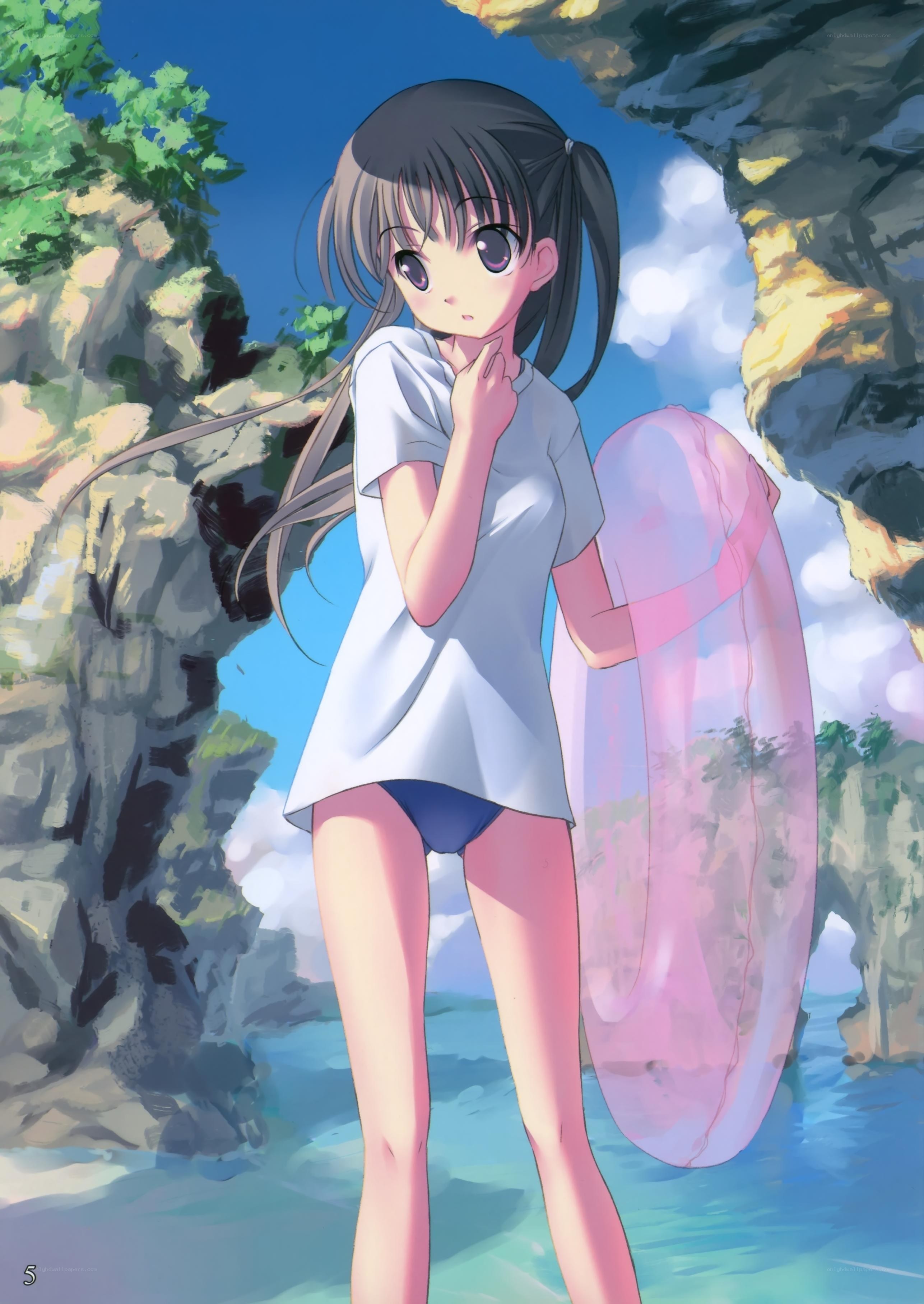 anime girl at beach with float