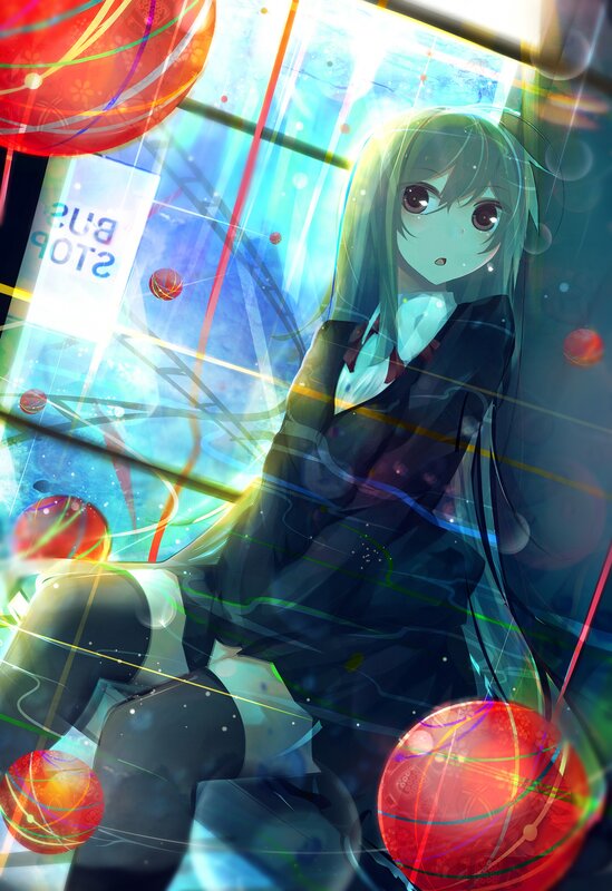 anime girl at bus stop