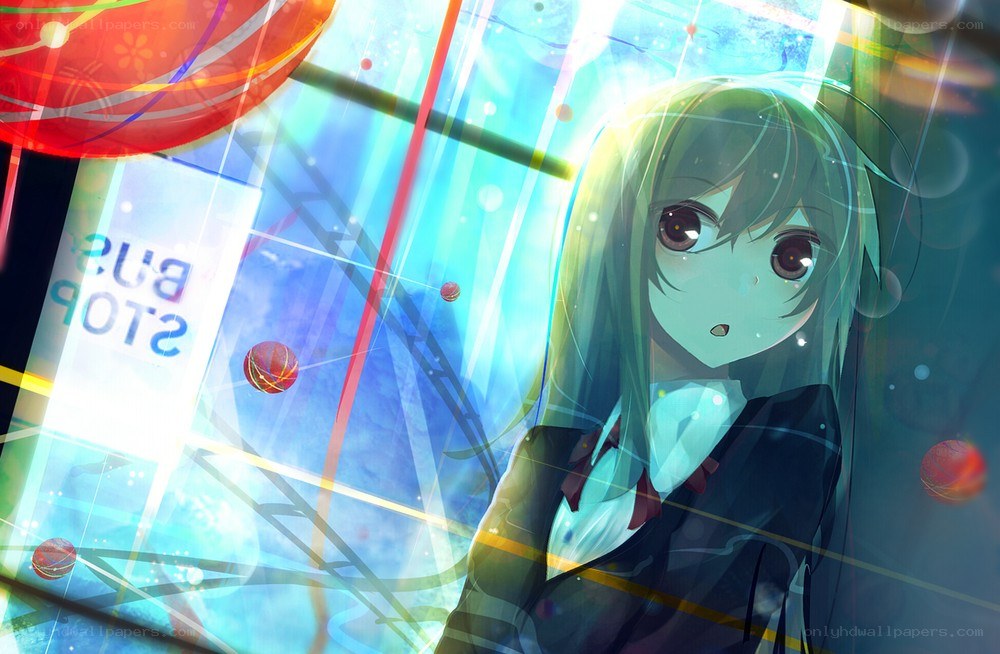 anime girl at bus stop