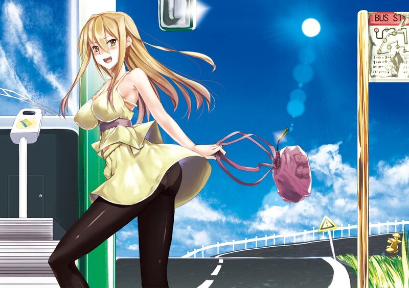 anime girl at bus stop