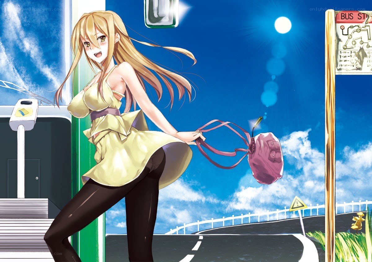 anime girl at bus stop