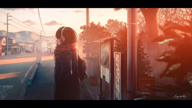 Anime Girl at Bus Stop — Orange