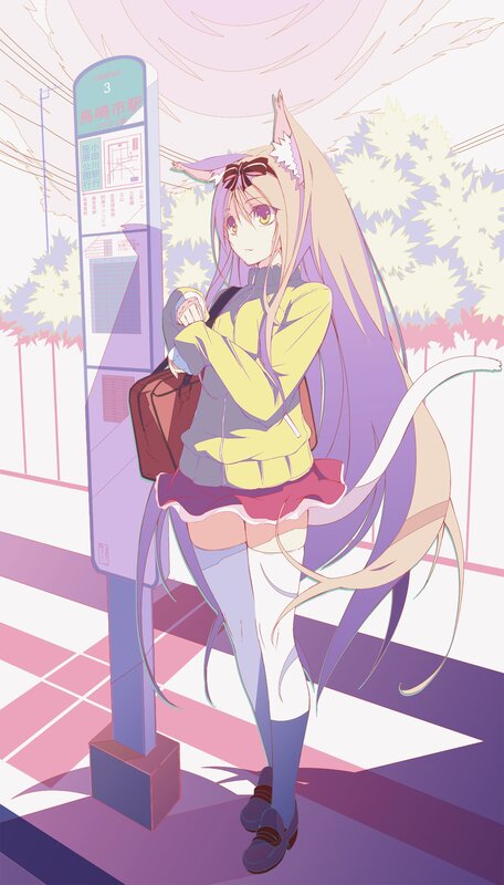 Anime Girl at Bus Stop — Purple