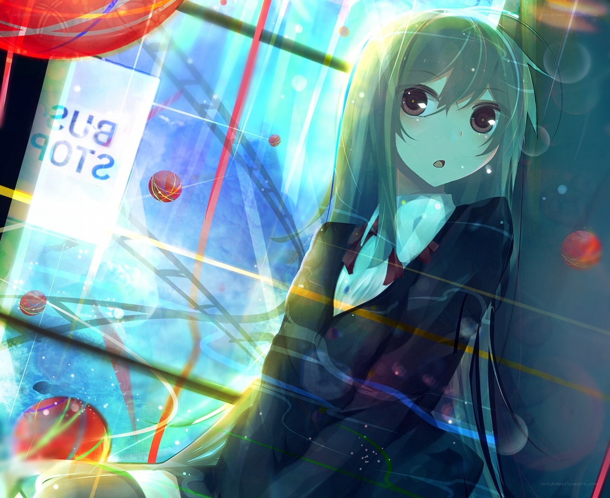 anime girl at bus stop