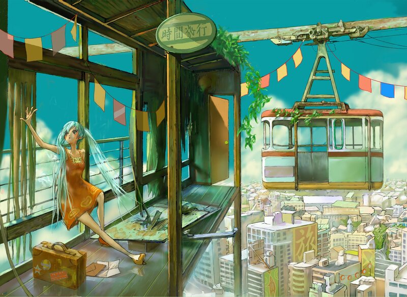 Anime girl at cable car station