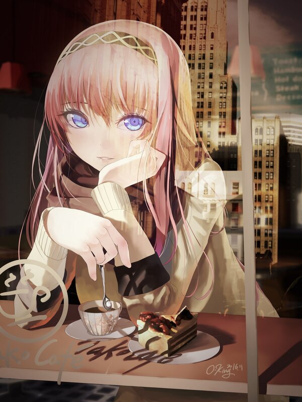 Anime Girl at Cafe — Pink