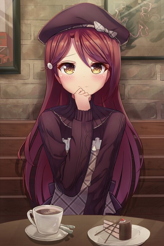 Anime Girl at Cafe — Purple, Calm