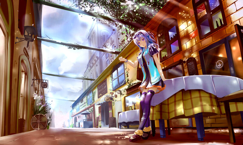 Anime Girl at Cafe — Purple