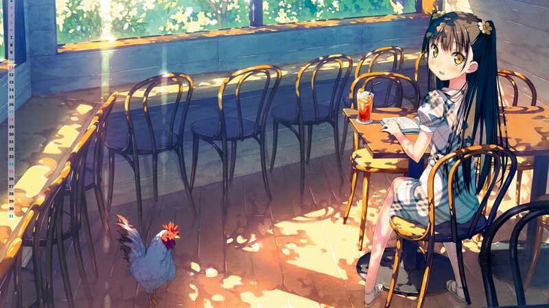 Anime Girl at Cafe Table — Brown, Serene