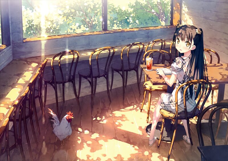 Anime Girl at Cafe Table — Brown