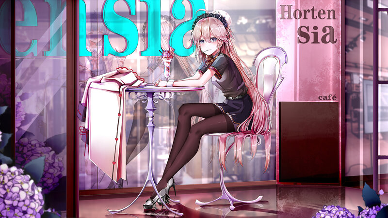Anime Girl at Cafe Table — Pink