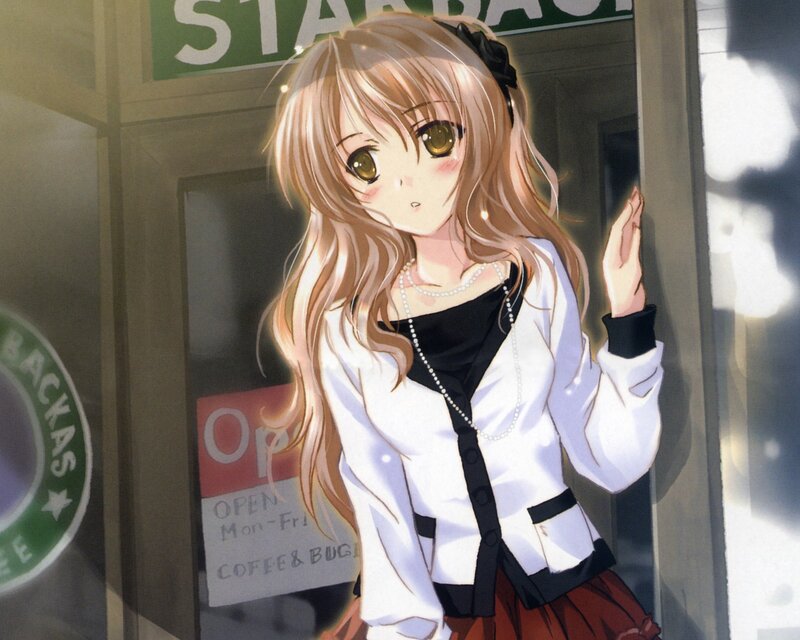 Anime Girl at Cafe — White