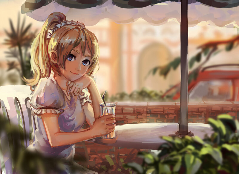 Anime Girl at Cafe — Yellow