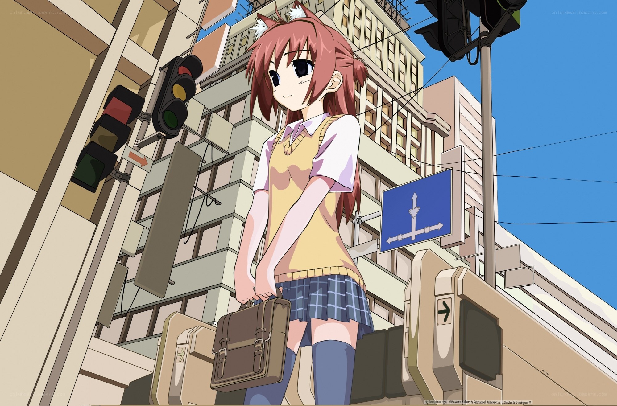 anime girl at city intersection