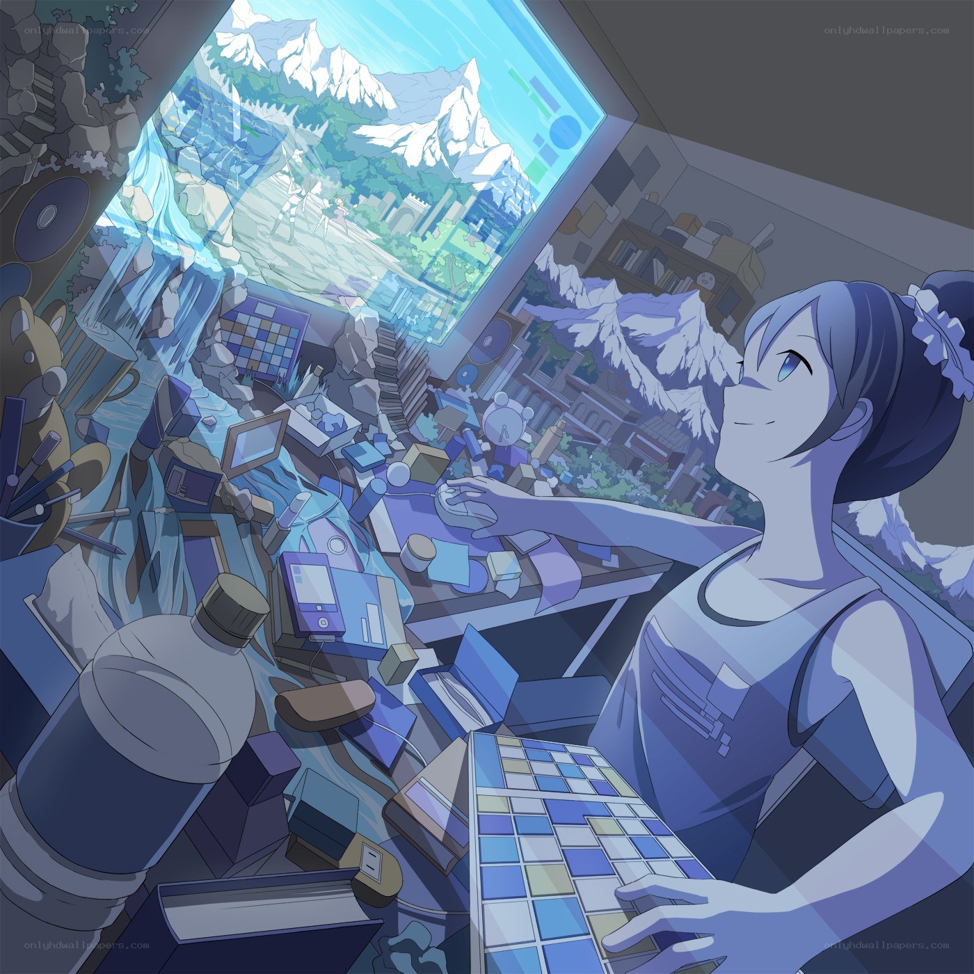 Anime girl at computer
