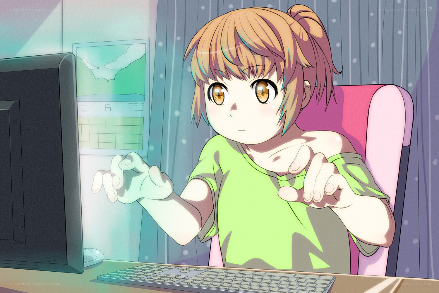 anime girl at computer