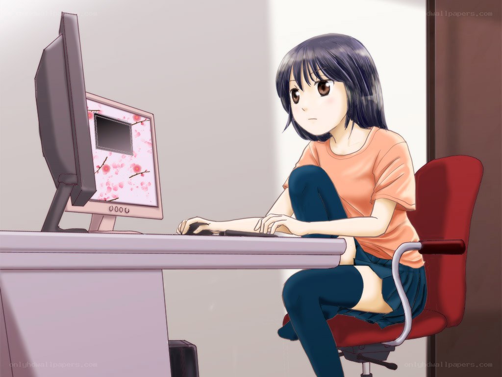 anime girl at computer