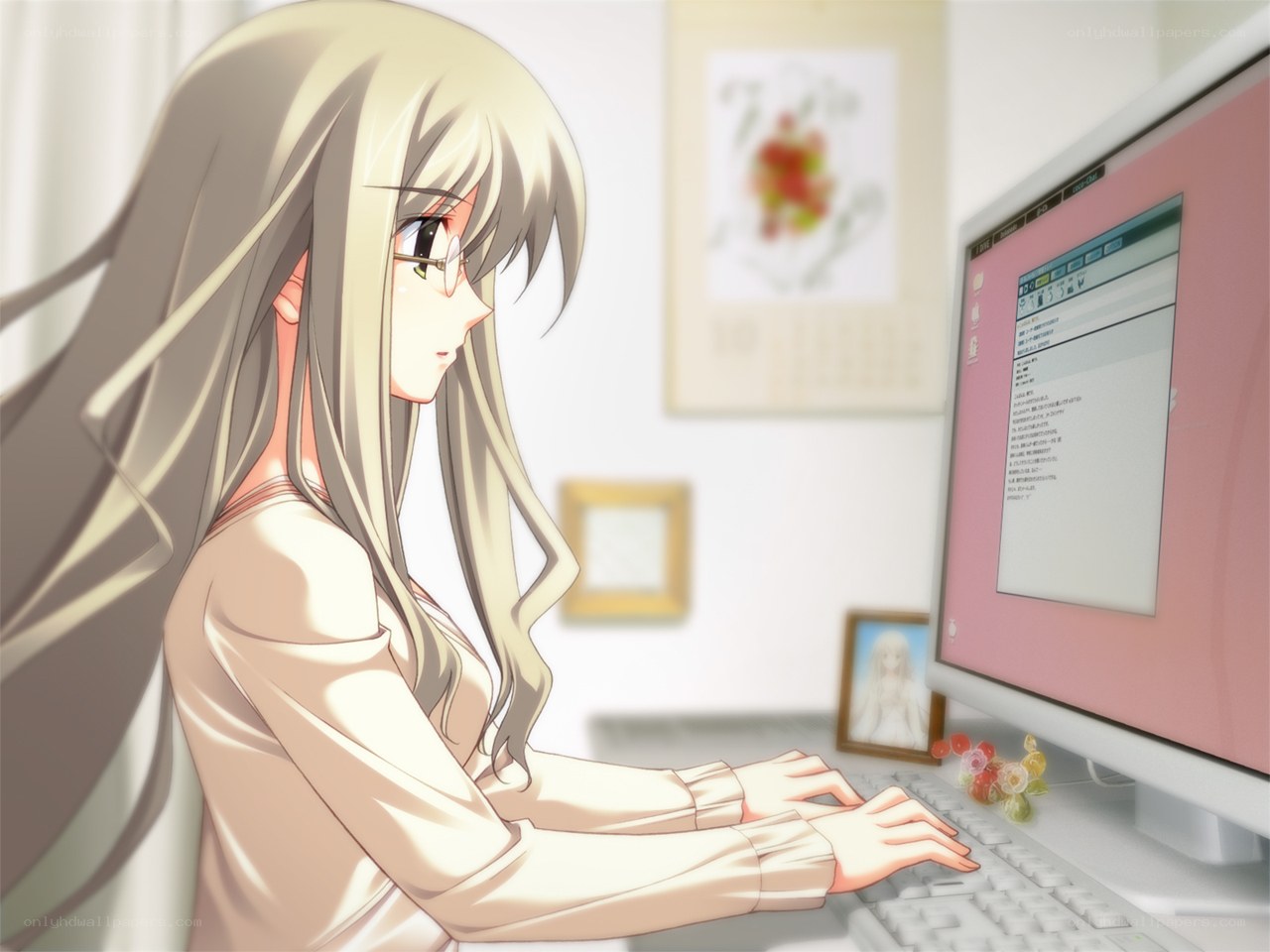 anime girl at computer