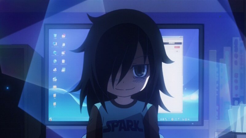 Anime Girl at Computer — Blue, Calm, Night
