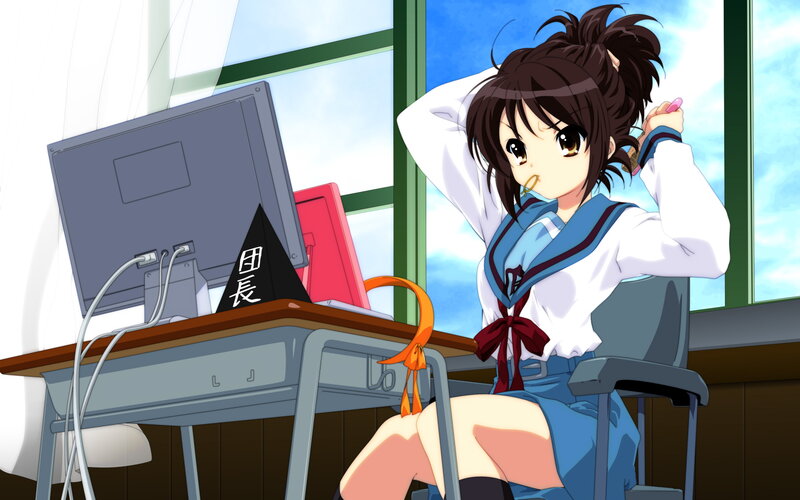 anime girl at computer desk