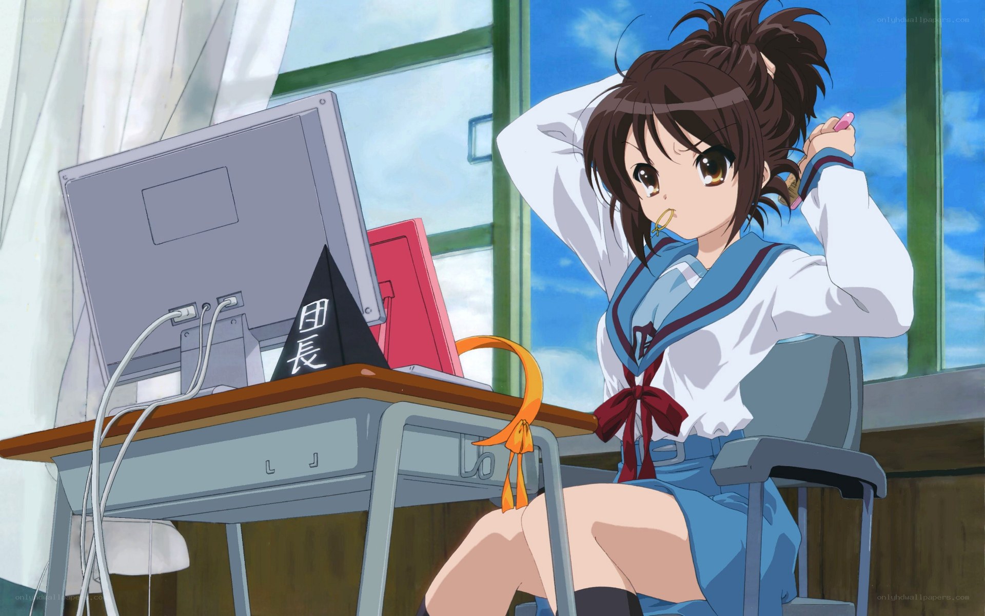 anime girl at computer desk
