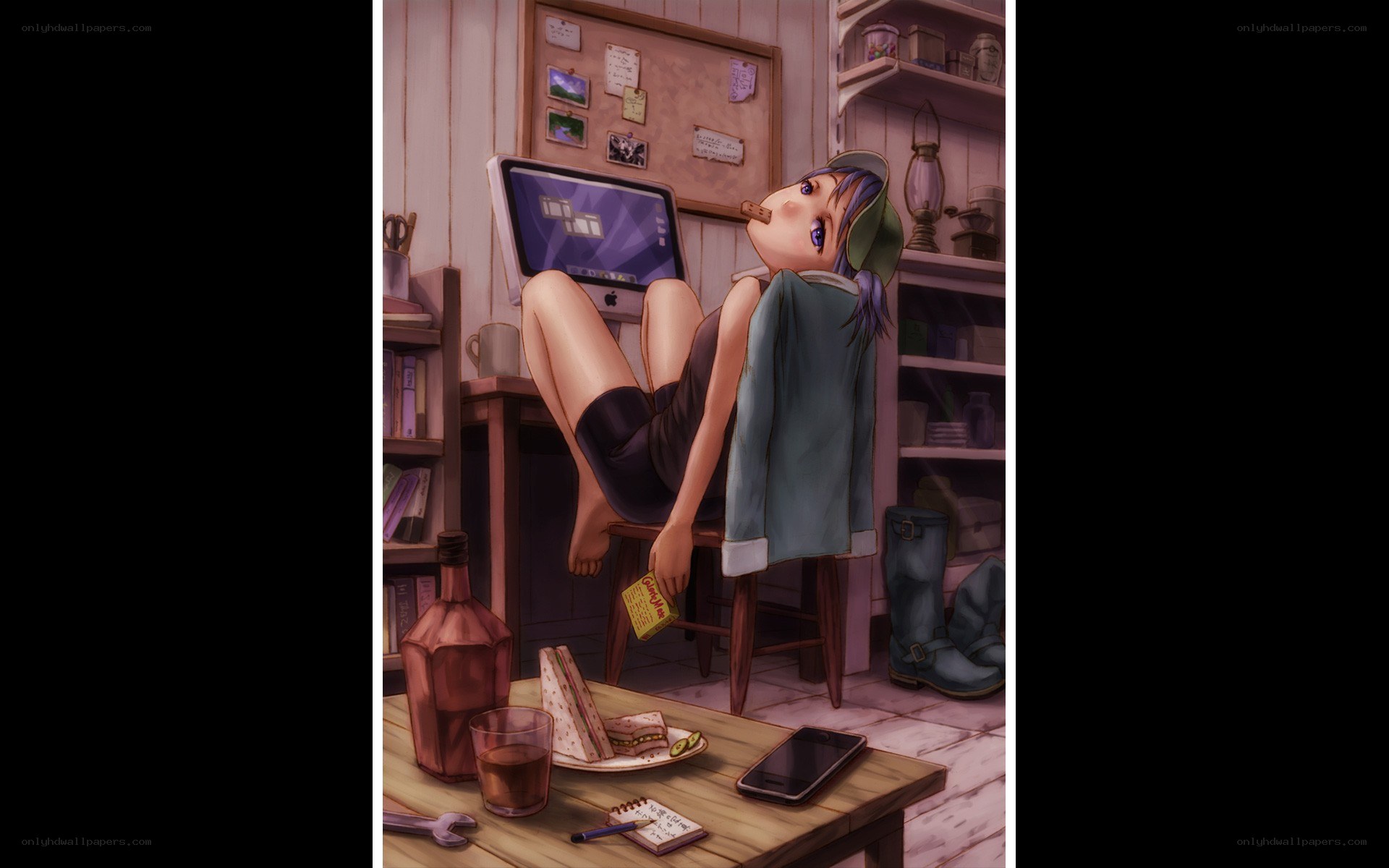 Anime girl at computer desk